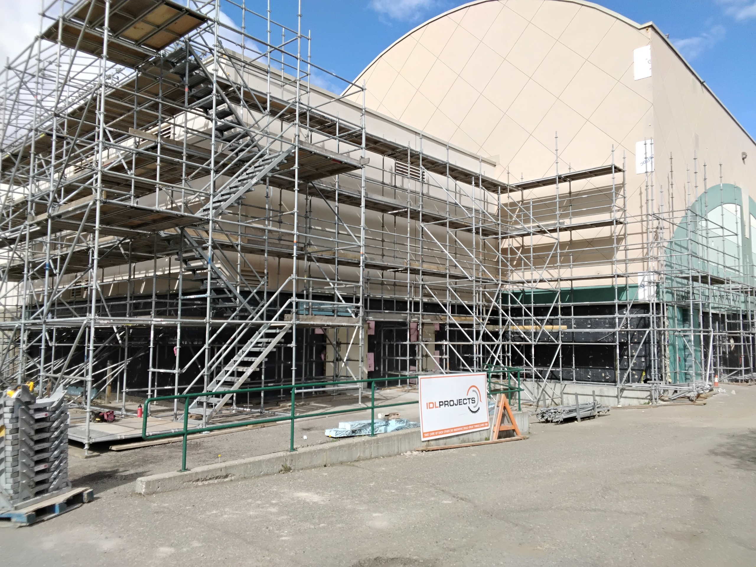 Scaffolding outside the Aquatic Centre building